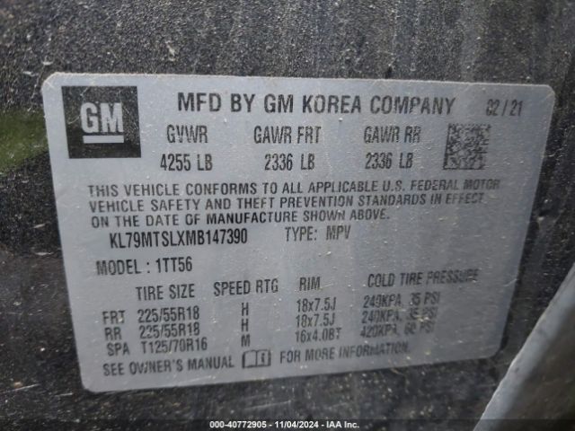 KL79MTSLXMB147390 Chevrolet Trailblazer Fwd Rs