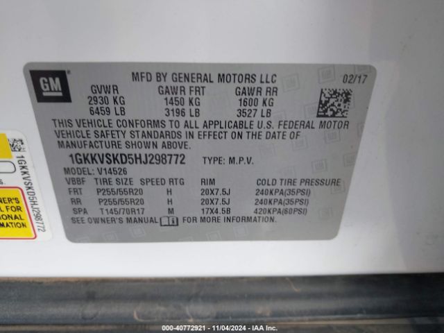 1GKKVSKD5HJ298772 GMC Acadia Limited