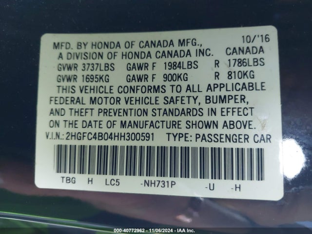 Honda Civic Lx-p 2017 2HGFC4B04HH300591 Image 9
