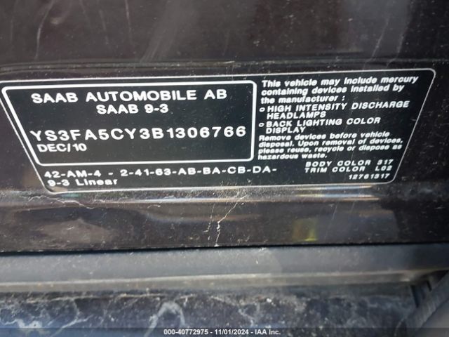 2011 SAAB 9-3 YS3FA5CY3B1306766 Photo 8