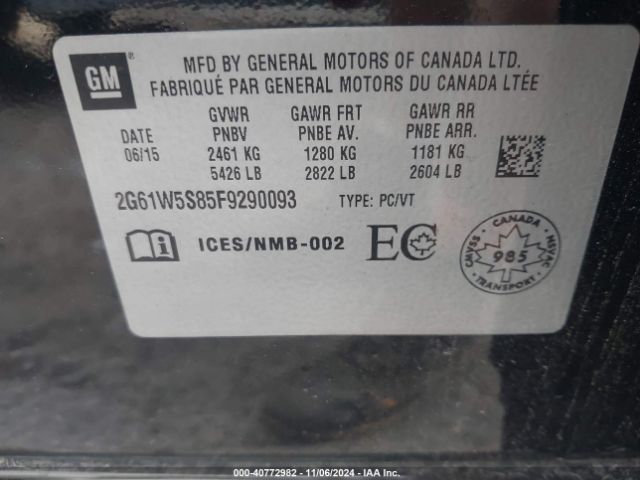 2G61W5S85F9290093 Cadillac Xts Vsport Platinum
