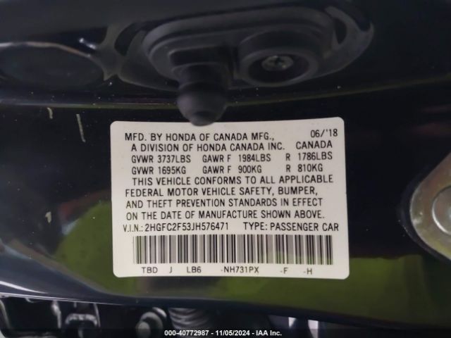 2HGFC2F53JH576471 Honda Civic Lx