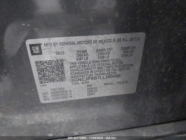 3GNCJPSB7LL160988 Chevrolet Trax Awd Lt