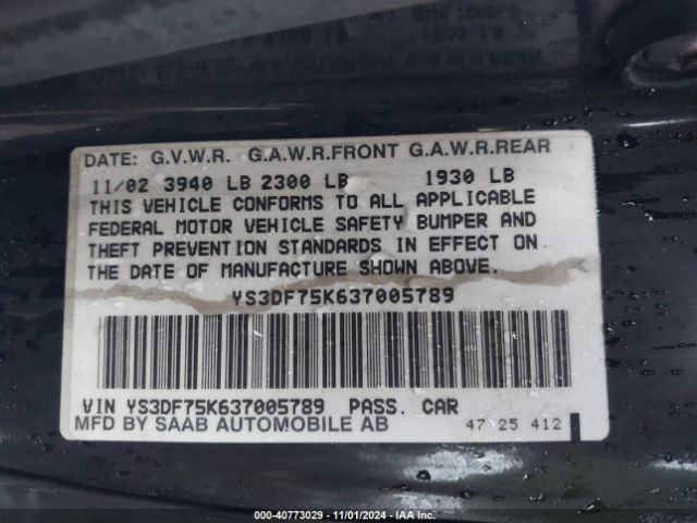 2003 SAAB 9-3 YS3DF75K637005789 Photo 8