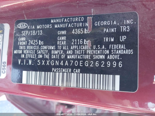 KIA OPTIMA EX 2014 5XXGN4A70EG262996 Image 9