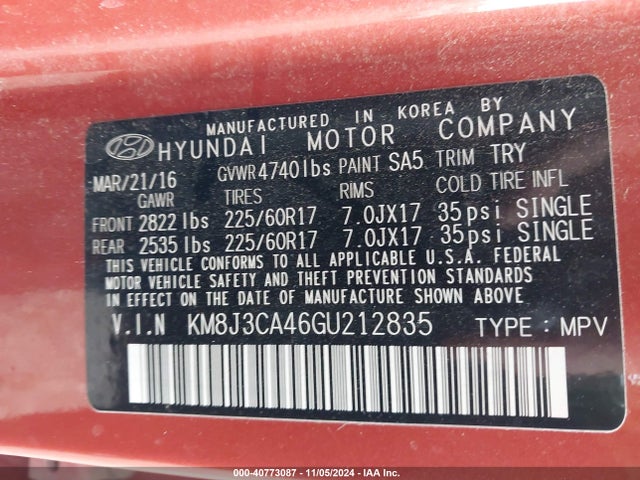 Hyundai TUCSON SE 2016 KM8J3CA46GU212835 Image 9