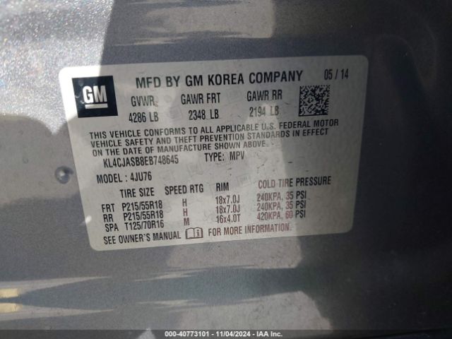 KL4CJASB8EB748645 Buick Encore