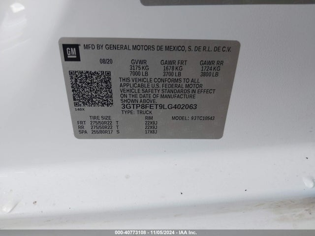 3GTP8FET9LG402063 GMC Sierra 1500 2wd  Short Box Denali
