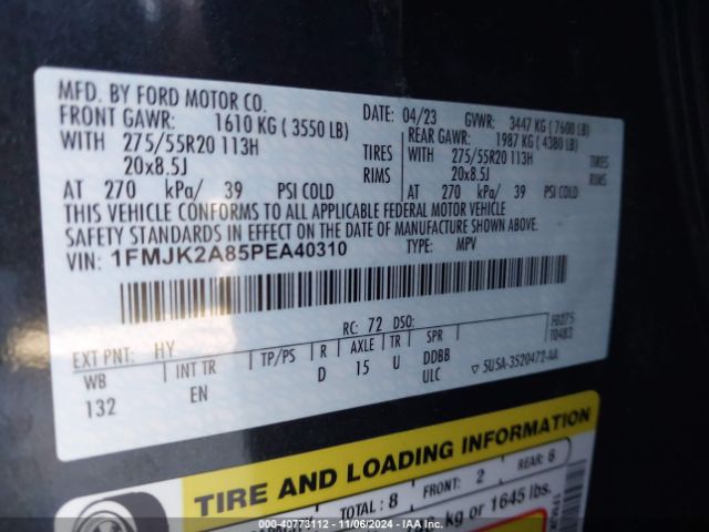 1FMJK2A85PEA40310 Ford Expedition Limited Max