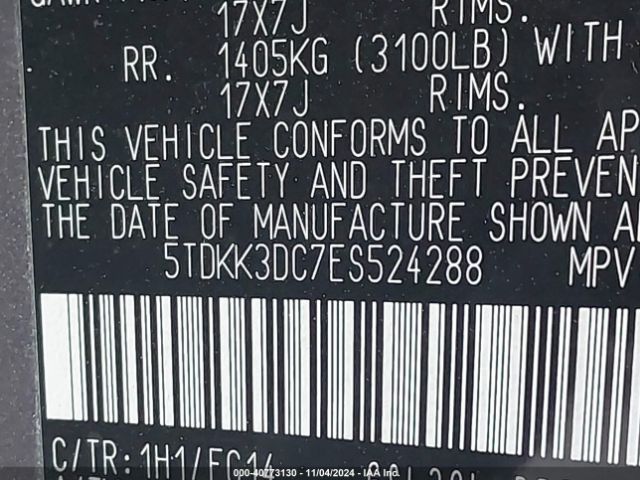 5TDKK3DC7ES524288 Toyota Sienna Le V6 8 Passenger
