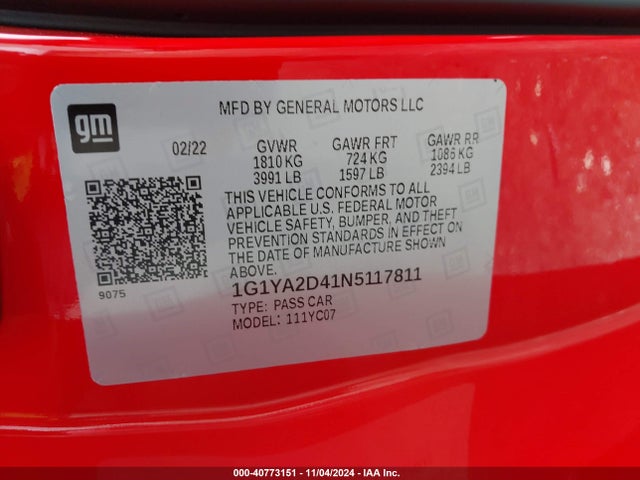 Chevrolet Corvette Stingray Rwd  1lt 2022 1G1YA2D41N5117811 Image 9