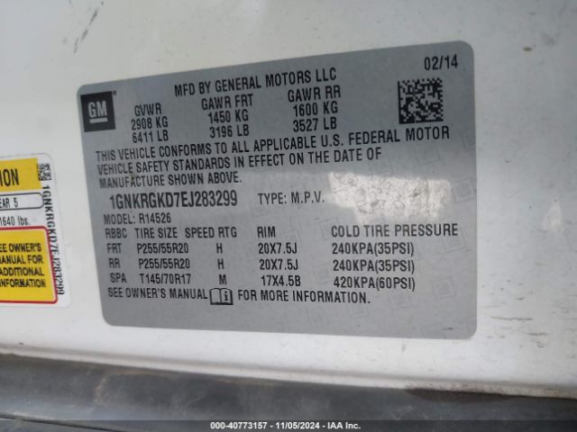 1GNKRGKD7EJ283299 Chevrolet Traverse 1lt