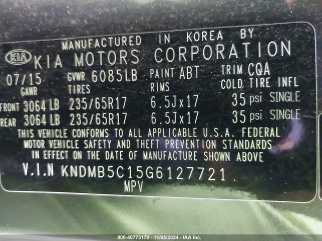 KIA SEDONA LX 2016 KNDMB5C15G6127721 Image 9