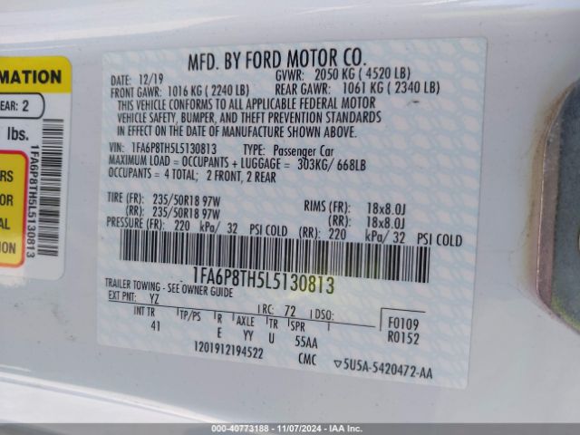 1FA6P8TH5L5130813 Ford Mustang Ecoboost Premium