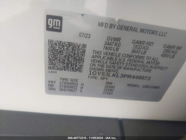 1GYS3LKL3PR449973 Cadillac Escalade Esv 2wd Premium Luxury