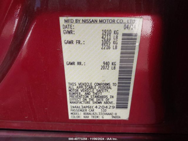 1N4AL3AP6EC420429 Nissan Altima 2.5 S