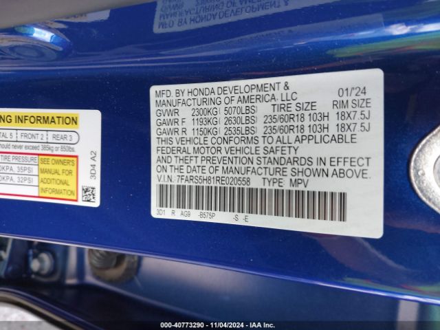 7FARS5H81RE020558 Honda Cr-v Hybrid Sport-l