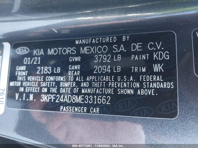 KIA Forte Lxs 2021 3KPF24AD8ME331662 Image 9