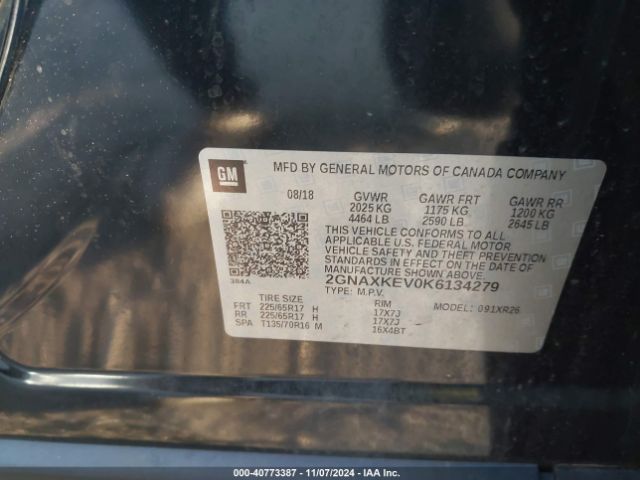 2GNAXKEV0K6134279 Chevrolet EQUINOX LT