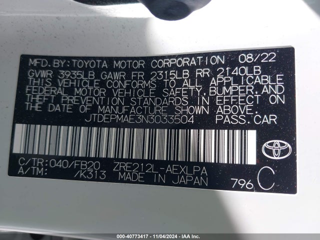 Toyota COROLLA LE 2022 JTDEPMAE3N3033504 Image 9