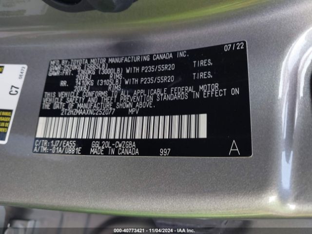 2T2HZMAAXNC252077 Lexus RX 350