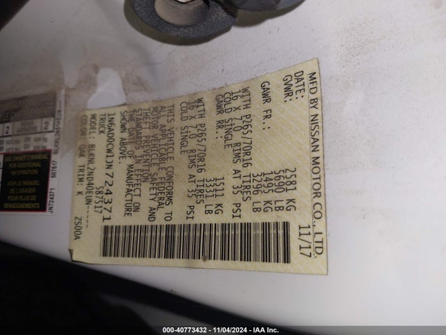 Nissan Frontier Sv 2018 1N6AD0CW1JN724371 Image 9