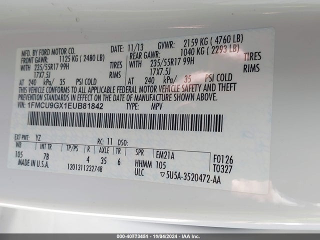Ford ESCAPE SE 2014 1FMCU9GX1EUB81842 Image 9