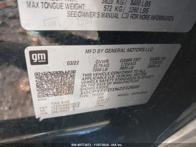1GCPYFED1NZ232695 Chevrolet Silverado 1500 Ltd 4wd  Short Bed Lt Trail Boss