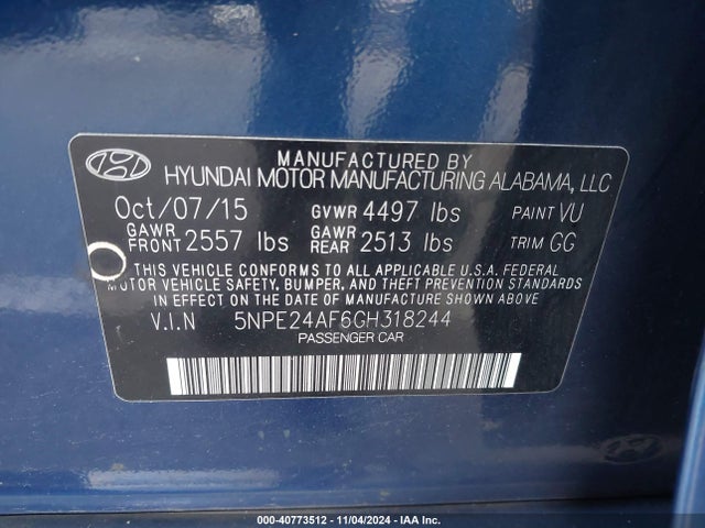 Hyundai SONATA SE 2016 5NPE24AF6GH318244 Image 9