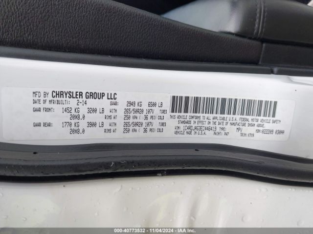 1C4RDJAG3EC446419 Dodge Durango Sxt
