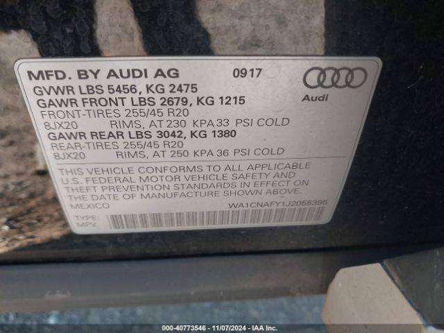 WA1CNAFY1J2055395 Audi Q5 2.0t Premium/2.0t Tech Premium