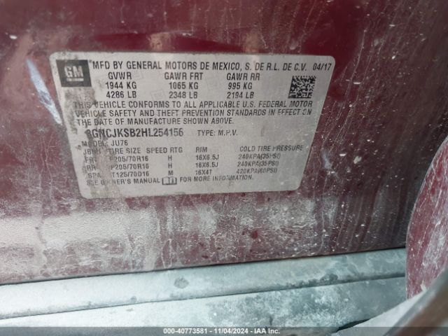 3GNCJKSB2HL254156 Chevrolet TRAX LS