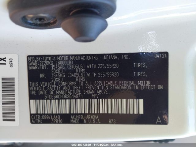5TDEBRCH0RS614871 Toyota Highlander Hybrid Platinum