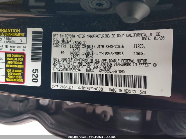 3TMCZ5AN9LM329694 Toyota Tacoma Sr V6