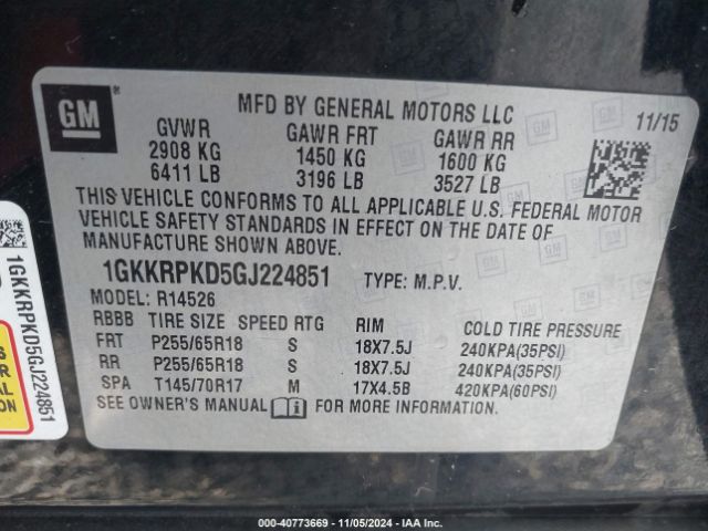 1GKKRPKD5GJ224851 GMC Acadia Sle-2