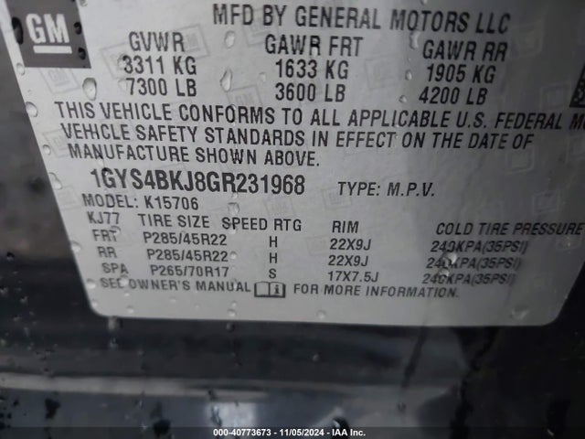 1GYS4BKJ8GR231968 Cadillac Escalade Luxury Collection