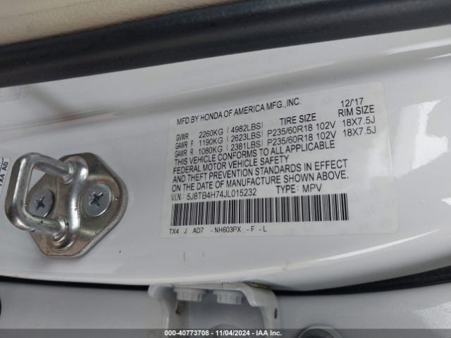 5J8TB4H74JL015232 Acura Rdx Advance Package