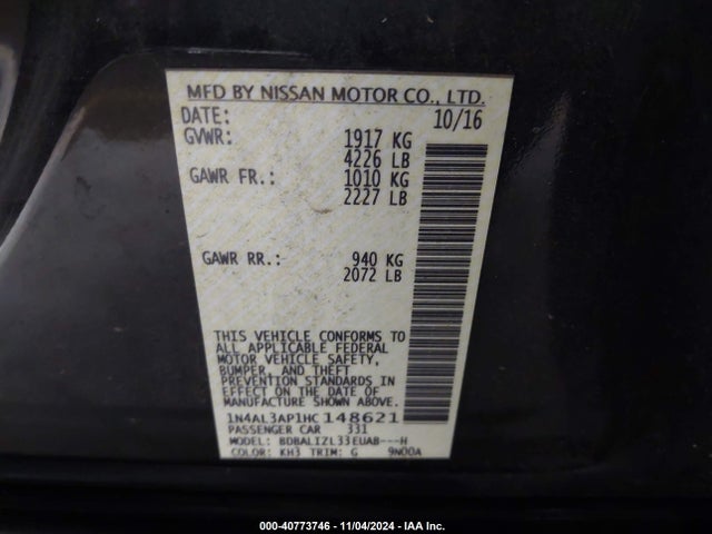 Nissan Altima 2.5 Sv 2017 1N4AL3AP1HC148621 Image 9