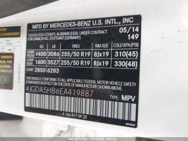 4JGDA5HB6EA419887 Mercedes-Benz Ml 350 4matic