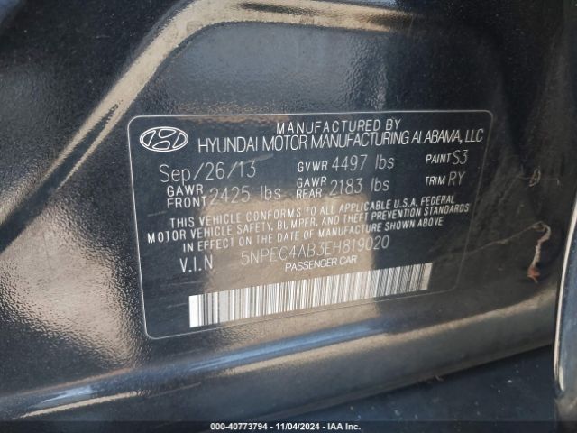 5NPEC4AB3EH819020 Hyundai Sonata Limited