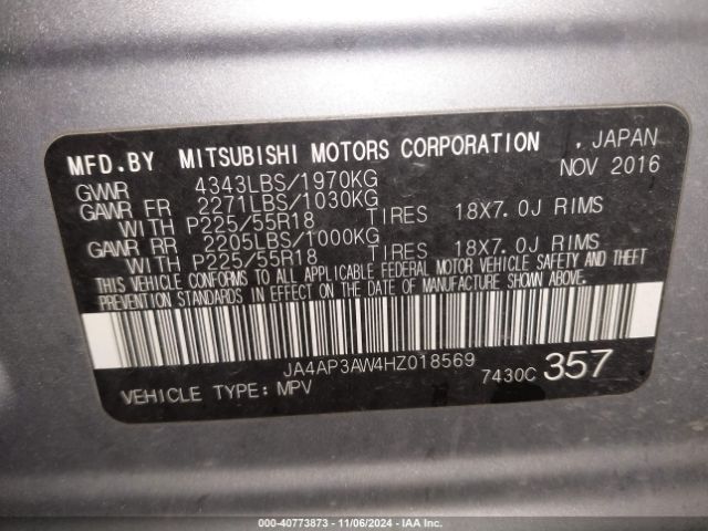 JA4AP3AW4HZ018569 Mitsubishi Outlander Sport 2.4 Se