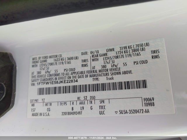 Ford F-150 Xl 2018 1FTFW1E58JKE22834 Image 9