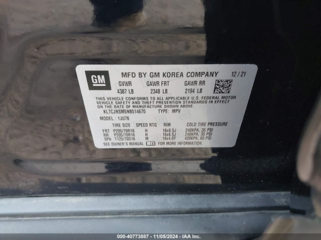 KL7CJNSM5NB514670 Chevrolet Trax Awd Ls