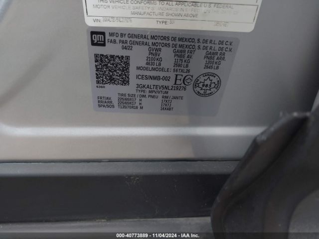 3GKALTEV5NL219276 GMC Terrain Awd Sle