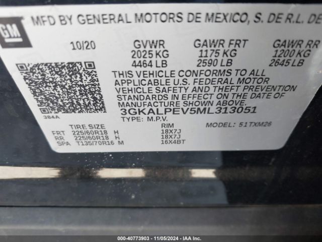 3GKALPEV5ML313051 GMC Terrain Fwd Slt