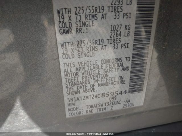 5N1AT2MT2HC859544 Nissan Rogue Sl