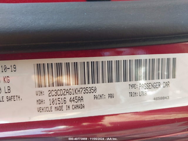 Dodge Challenger Sxt 2019 2C3CDZAG1KH735350 Image 9