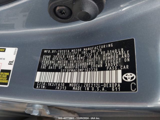 5YFDPMAE0MP162236 Toyota COROLLA L