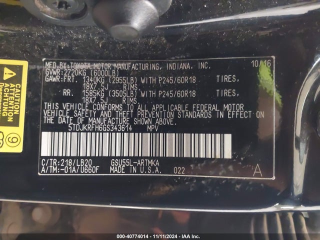 5TDJKRFH6GS343614 Toyota Highlander Xle V6