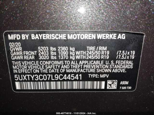 5UXTY3C07L9C44541 BMW X3 Sdrive30i